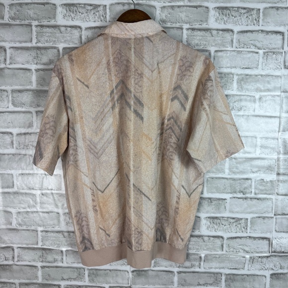 Fulton Street Shirt Works Neutral Print Lightweight 90s Polo Shirt Mens MEDIUM - Picture 4 of 7